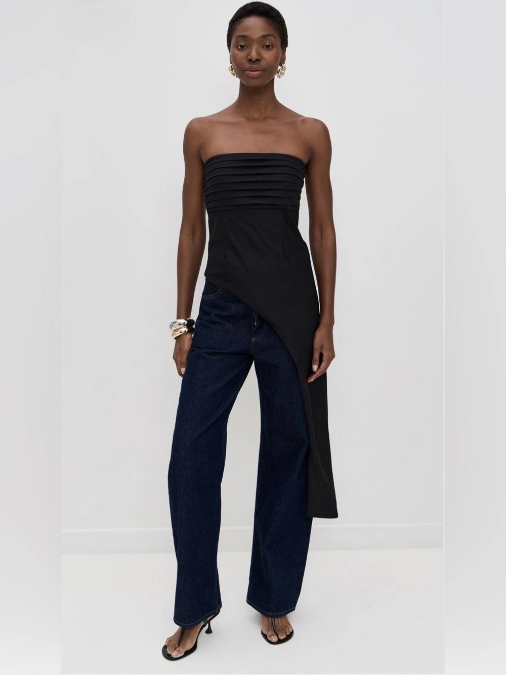 4th & Reckless Riley Asymmetrical Black Strapless Top NWT